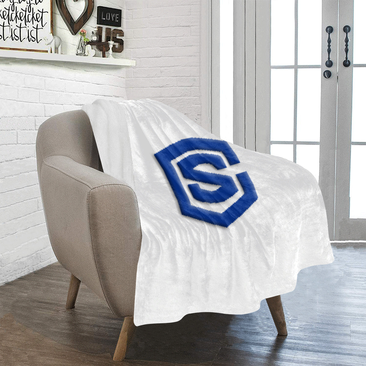 White Ultra-Soft Micro Fleece Blanket with Blue Logo Ultra-Soft Micro Fleece Blanket 30"x40"