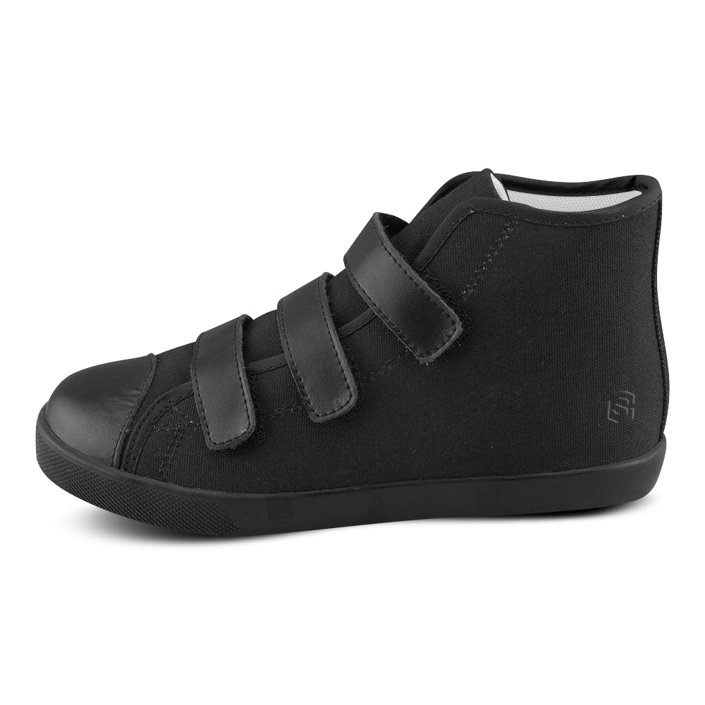 BLACK CANVAS KID SHOES black logo Velcro High Top Canvas Kid's Shoes (Model 015)