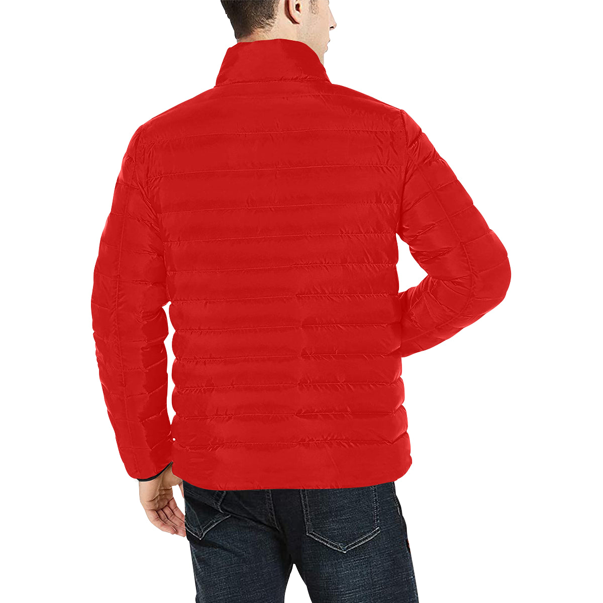 Yellow Logo Men's Stand Collar Padded Jacket (Model H41)