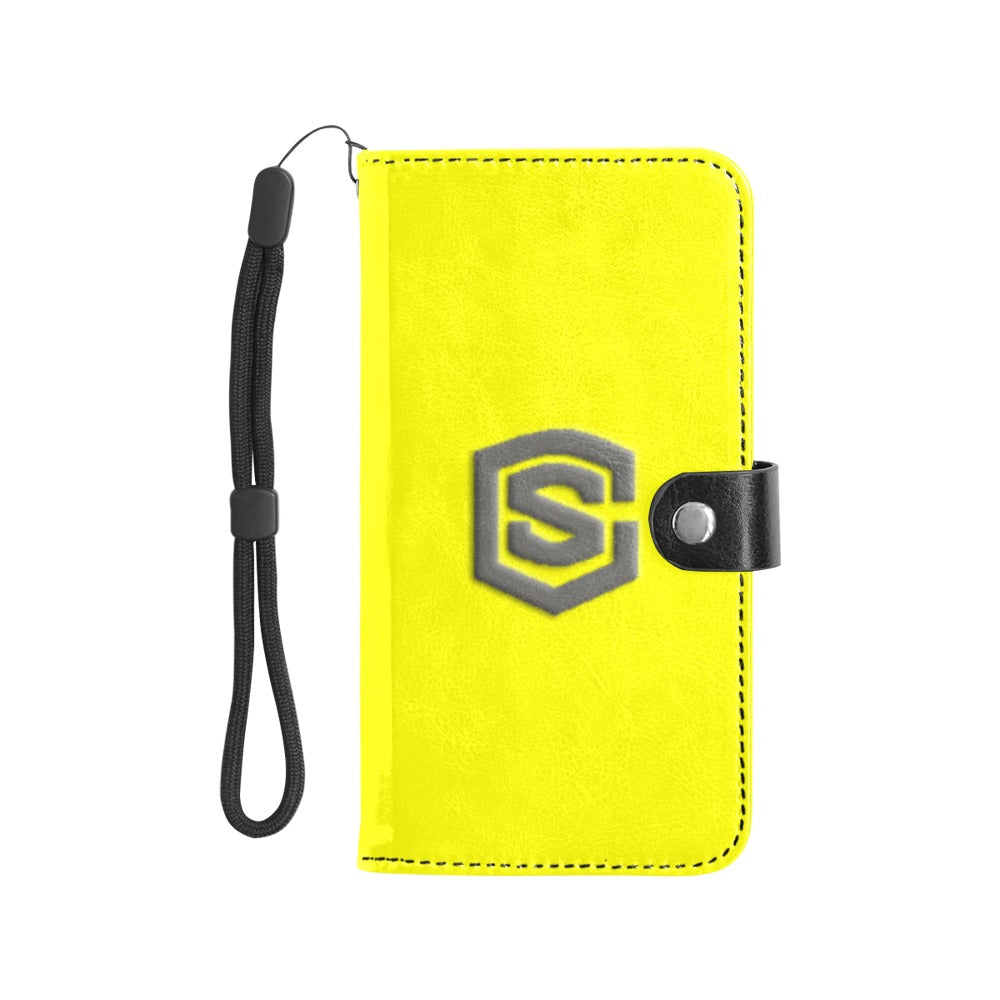 Yellow Flip Leather Purse for Mobile Phone(Model1703)(Large) with Gray Logo Flip Leather Purse for Mobile Phone(Model1703)(Large)