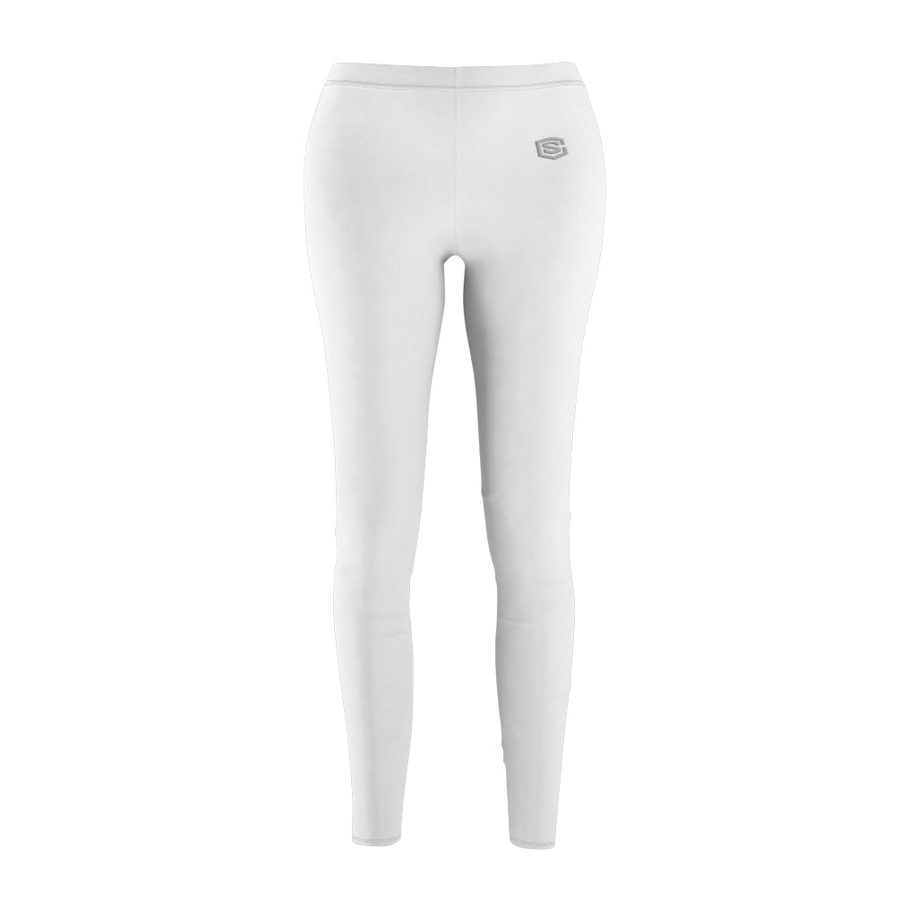 White Women's Cut & Sew Casual Leggings Silver logo