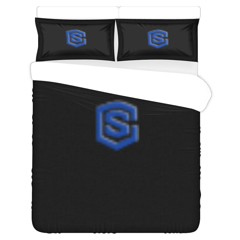 Black Duvet Cover Blue Logo 3-Piece Bedding Set (1 Duvet Cover 86"x70"; 2 Pillowcases 20"x30")(One Side)