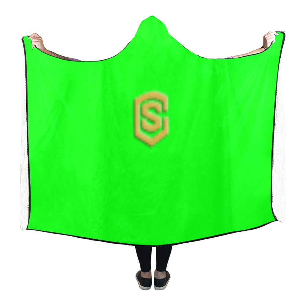 Green Hooded Blanket 80"x56" with White Logo Hooded Blanket 80"x56"