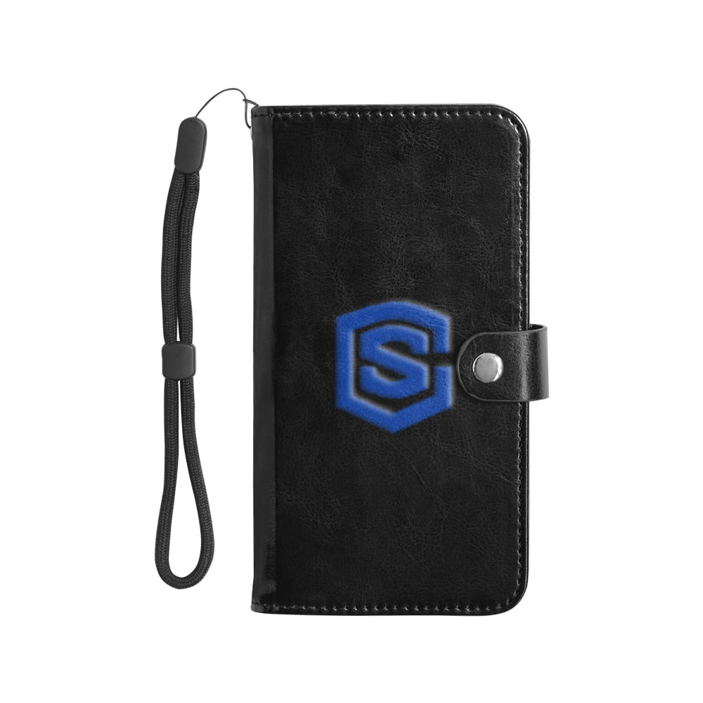 Black Flip Leather Purse for Mobile Phone(Model1703)(Large) with Blue Logo Flip Leather Purse for Mobile Phone(Model1703)(Large)