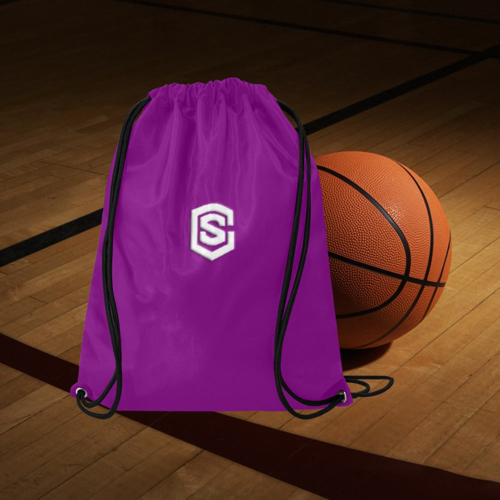 Purple Drawstring Bags Large With White Logo Drawstring Bags (Model 1604) (Large)