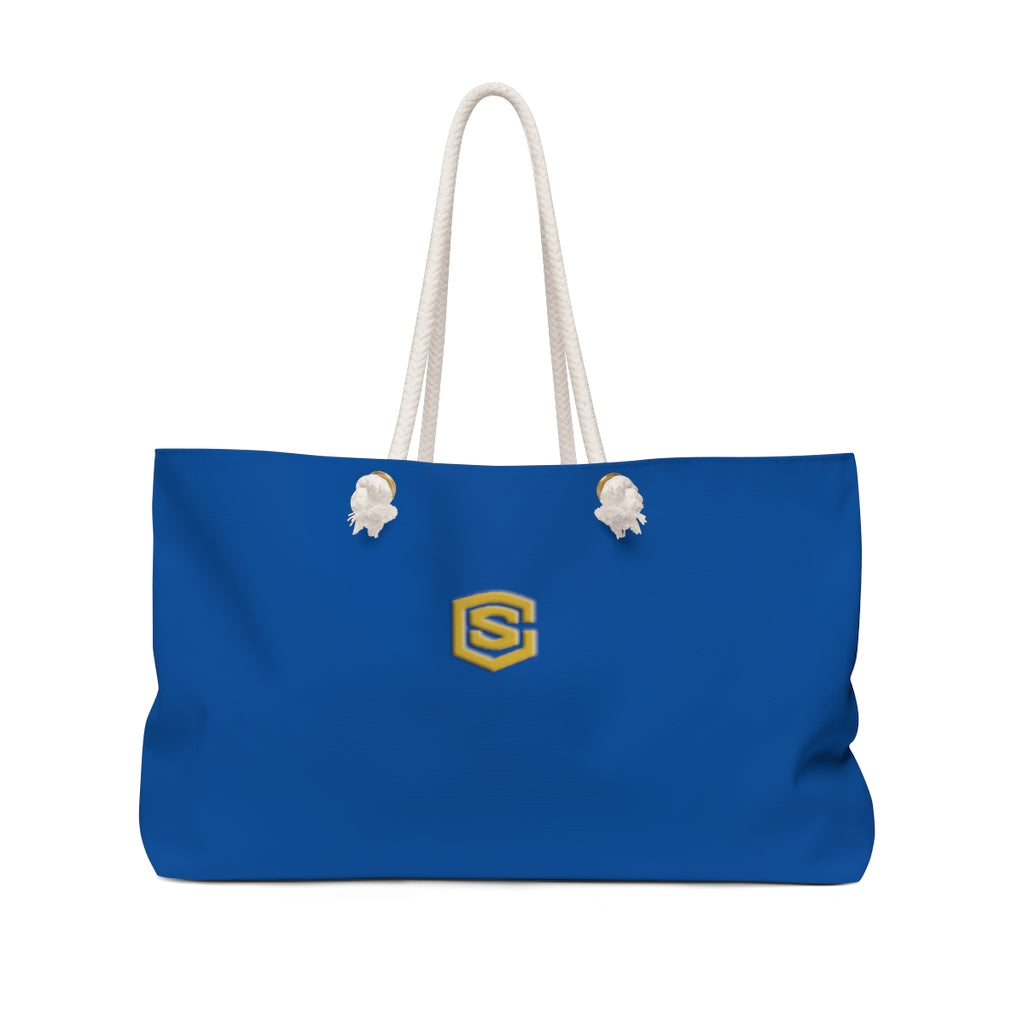 Blue Weekender Bag Gold Logo