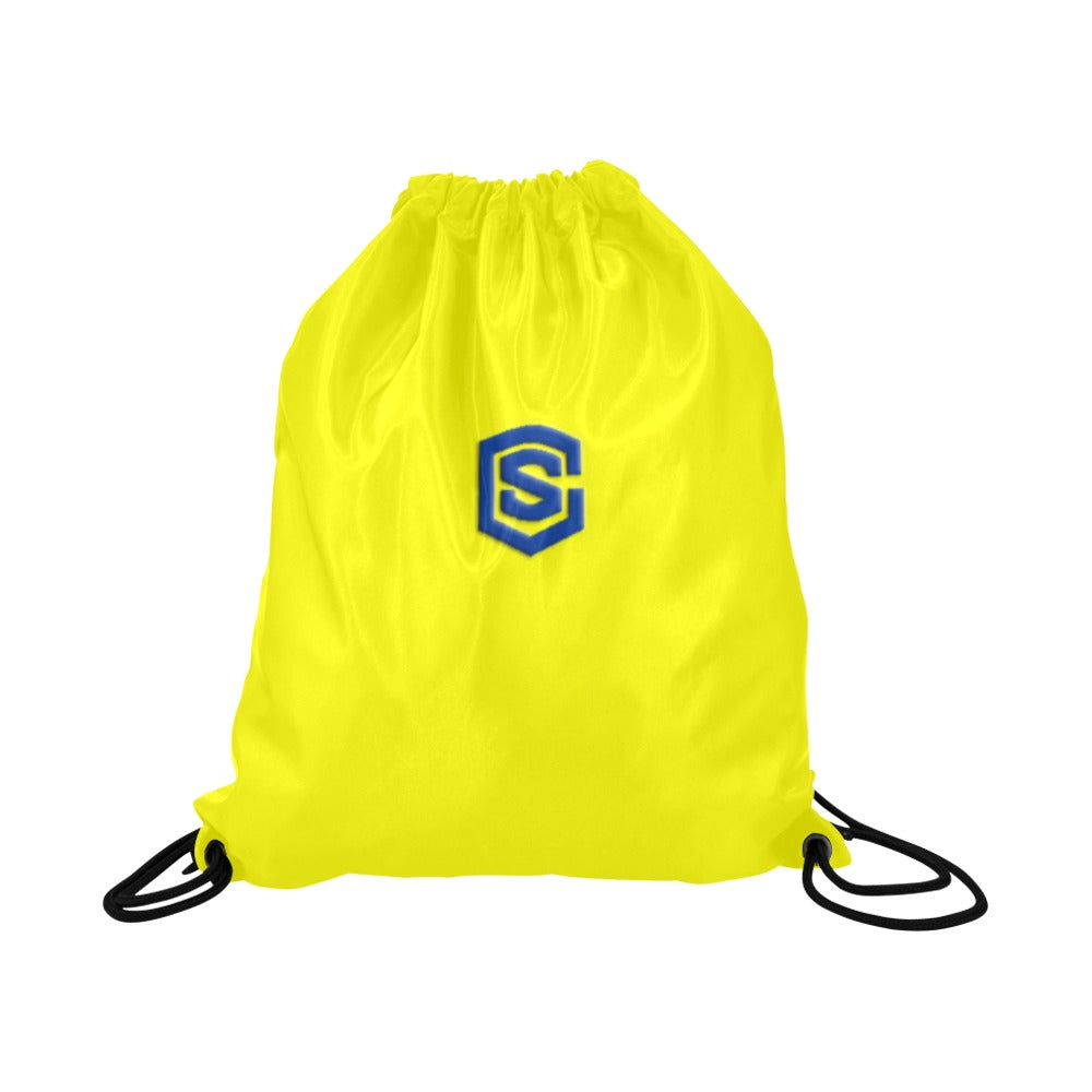 Yellow Drawstring Bags Large With Blue Logo Drawstring Bags (Model 1604) (Large)