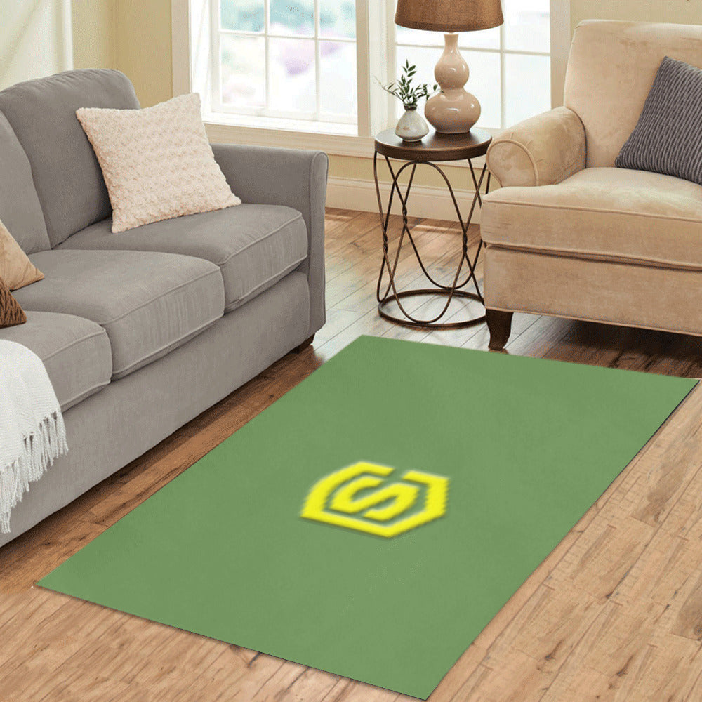 Green Area Rug Yellow Logo Area Rug 5' x 3.2'
