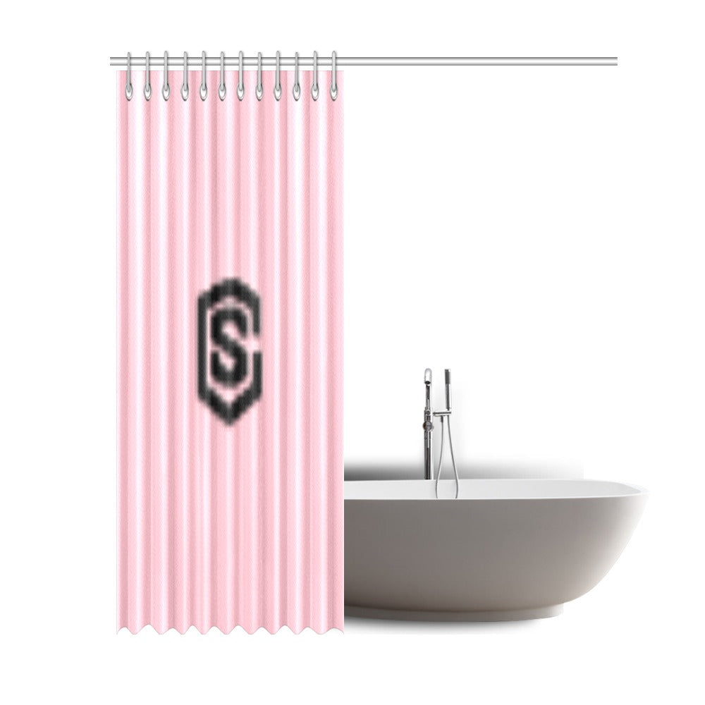 Pink Shower Curtain 69"x84" with Black Logo Shower Curtain 69"x84"