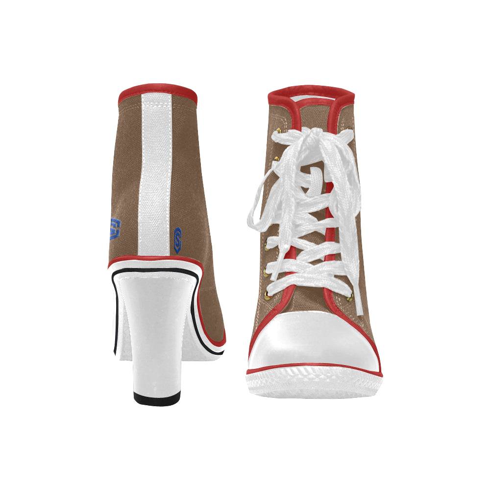 blue logo Women's Lace Up Chunky Heel Ankle Booties (Model 054)