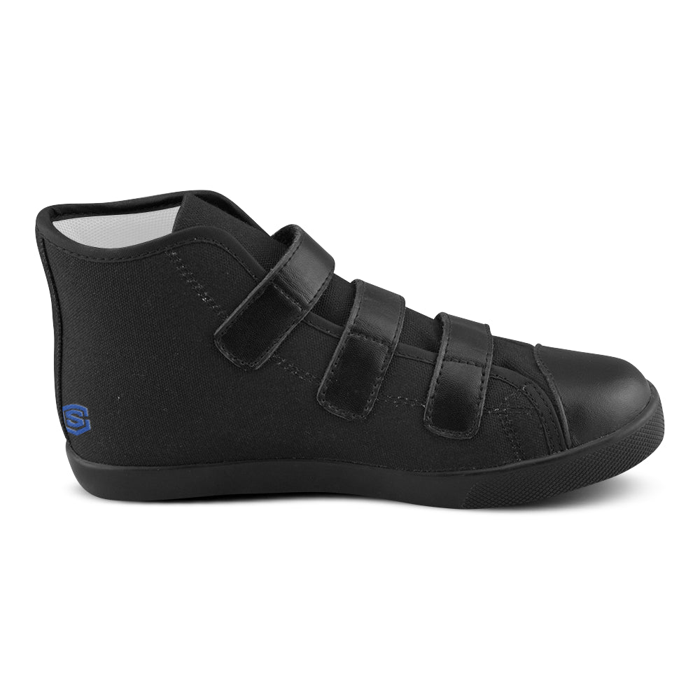 BLACK CANVAS KID SHOES blue logo Velcro High Top Canvas Kid's Shoes (Model 015)