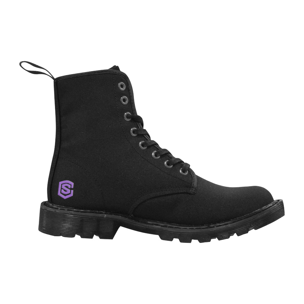BLACK MARTAIN BOOTS FOR WOMEN Purple Logo Martin Boots for Women (Black) (Model 1203H)