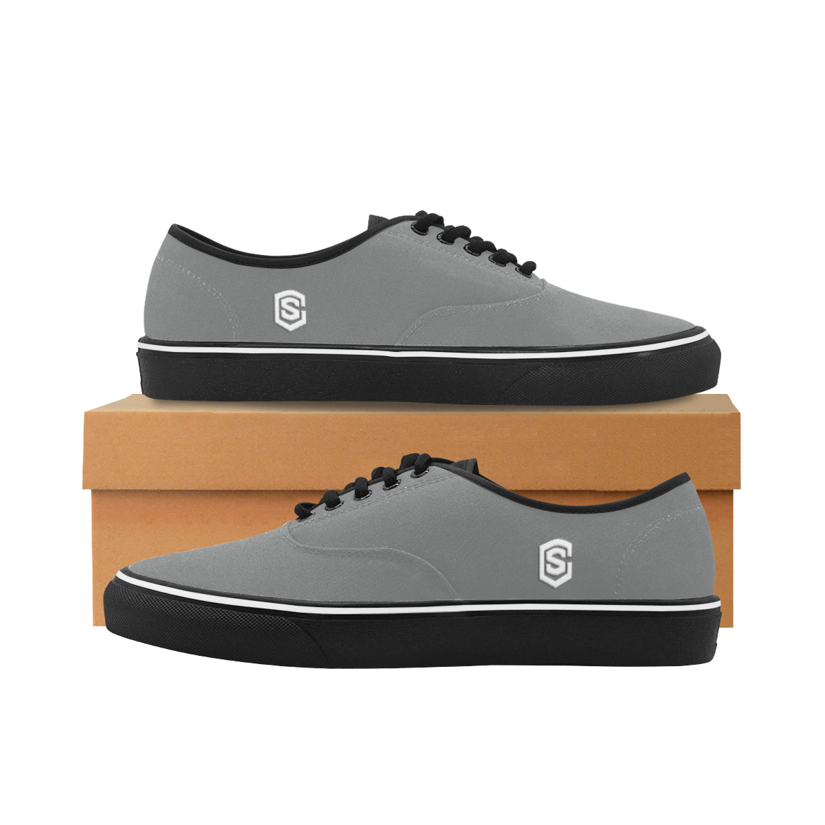 white logo Classic Men's Canvas Low Top Shoes/Large (Model E001-4)