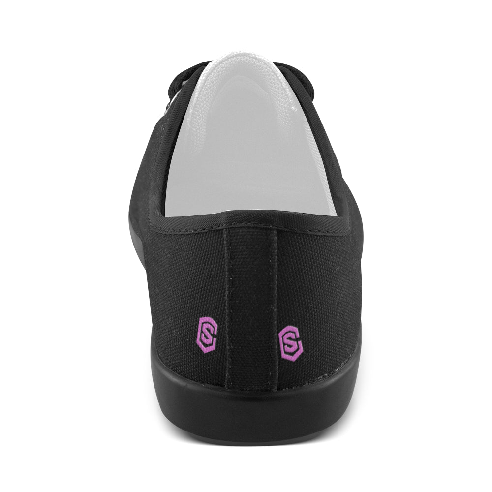 BLACK CANVAS KID SHOES pink logo Canvas Kid's Shoes (Model 016)