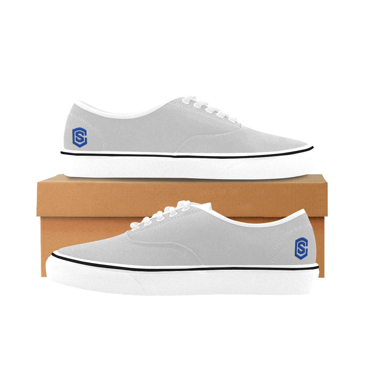 blue logo Classic Women's Canvas Low Top Shoes (Model E001-4)