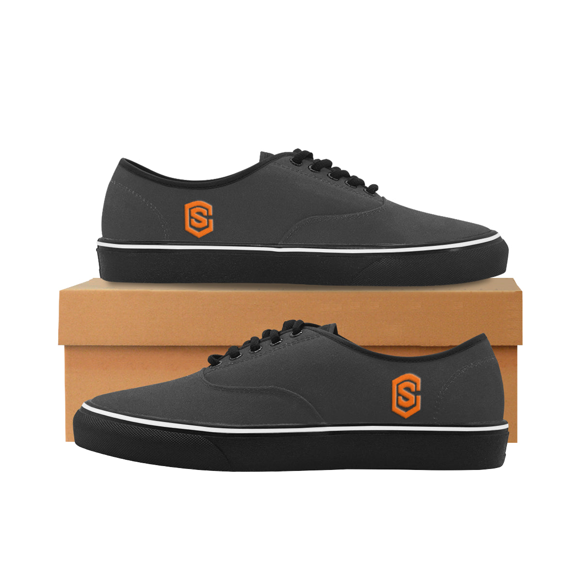 orange logo Classic Men's Canvas Low Top Shoes/Large (Model E001-4)