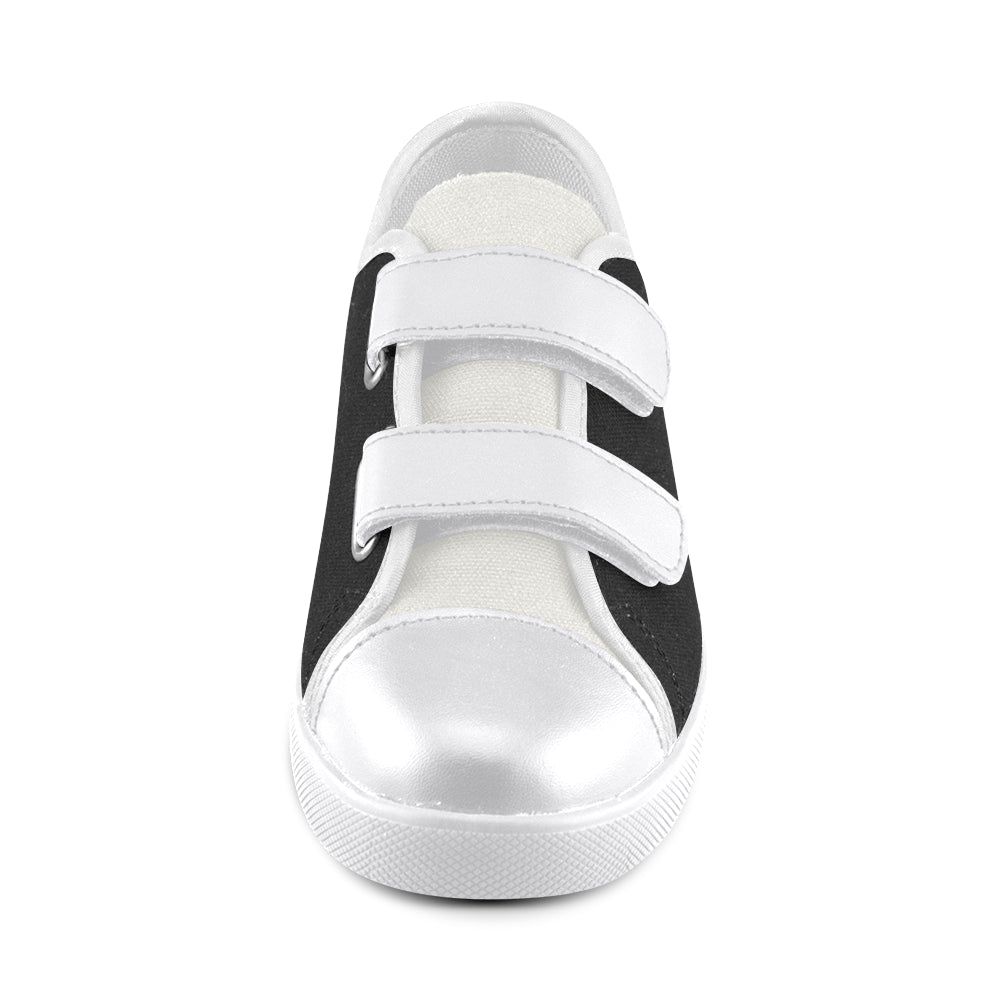 BLACK CANVAS KID SHOES blue logo Velcro Canvas Kid's Shoes (Model 008)