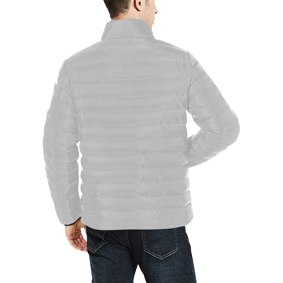 Yellow Logo Men's Stand Collar Padded Jacket (Model H41)