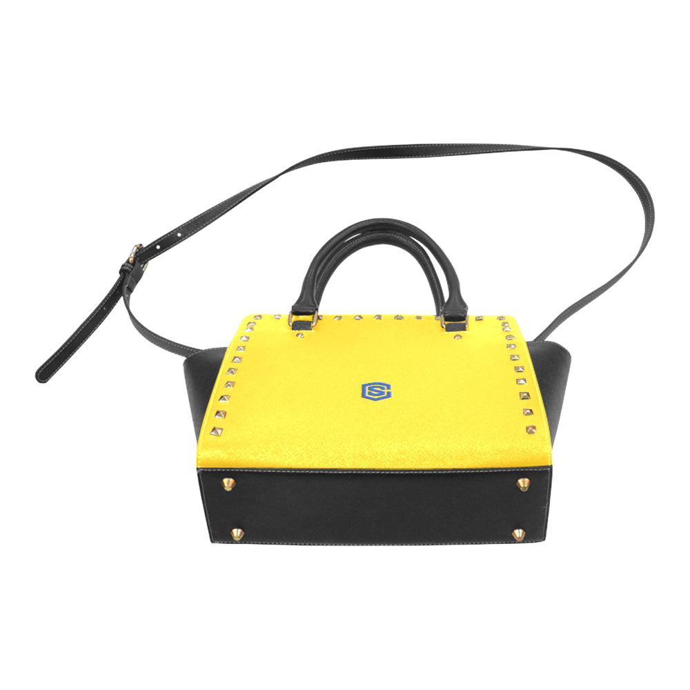 YELLOW RIVET SHOULDER HANDBAG blue logo Rivet Shoulder Handbag (Model 1645)