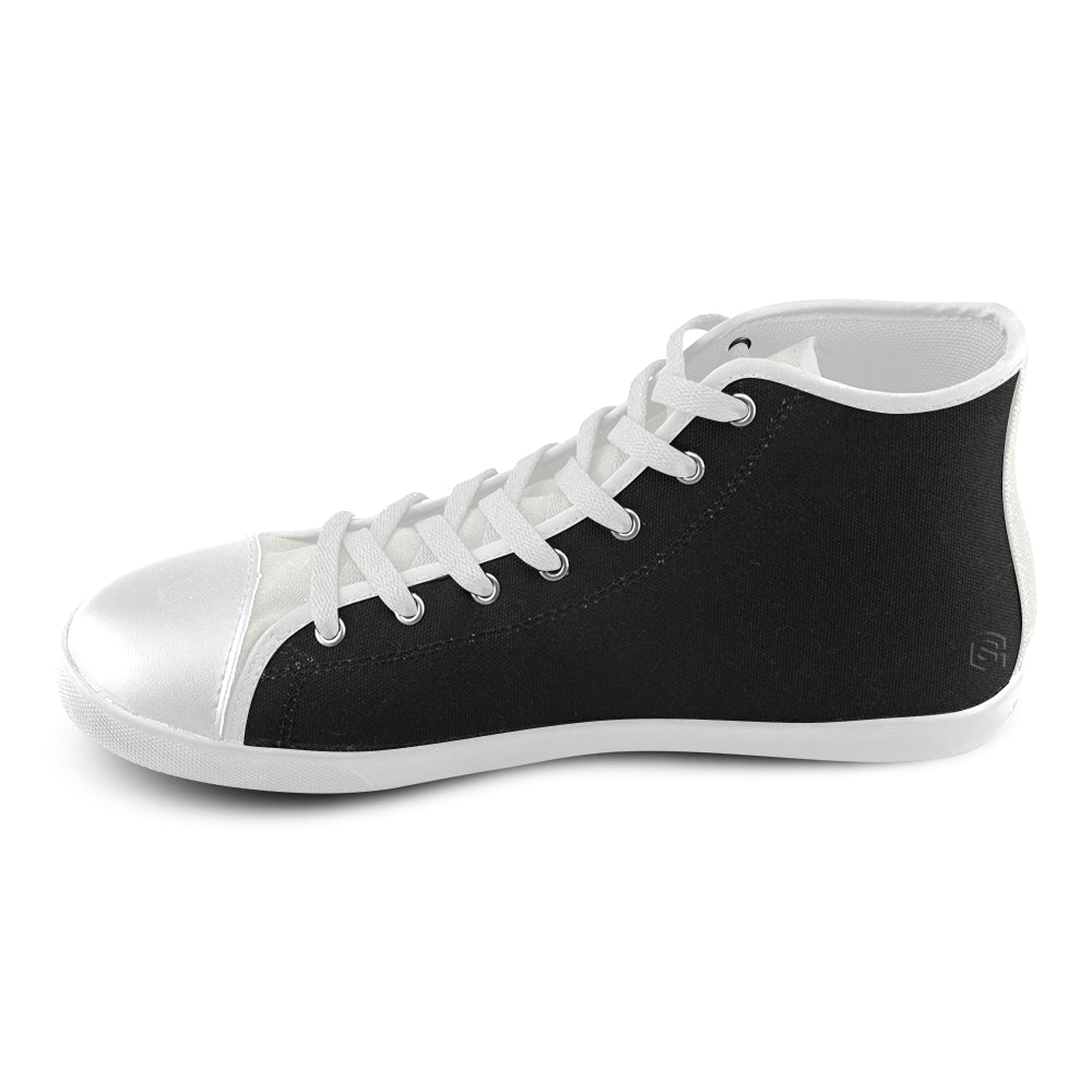 BLACK CANVAS KID SHOES black logo High Top Canvas Kid's Shoes (Model 002)
