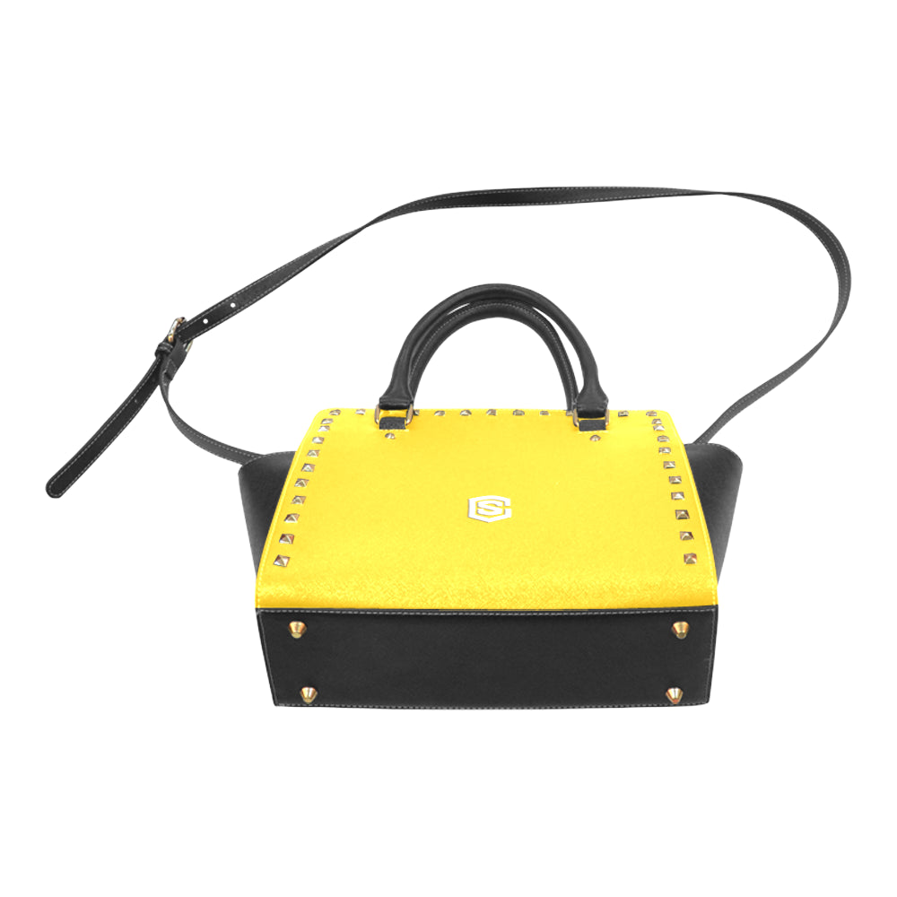 YELLOW RIVET SHOULDER HANDBAG white logo Rivet Shoulder Handbag (Model 1645)