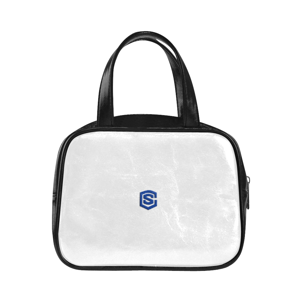 LIGHT GRAY LEATHER TOP HANDLE HANDBAG blue logo Leather Top Handle Handbag (Model 1662)
