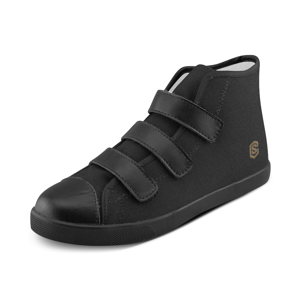 BLACK CANVAS KID SHOES brown logo Velcro High Top Canvas Kid's Shoes (Model 015)