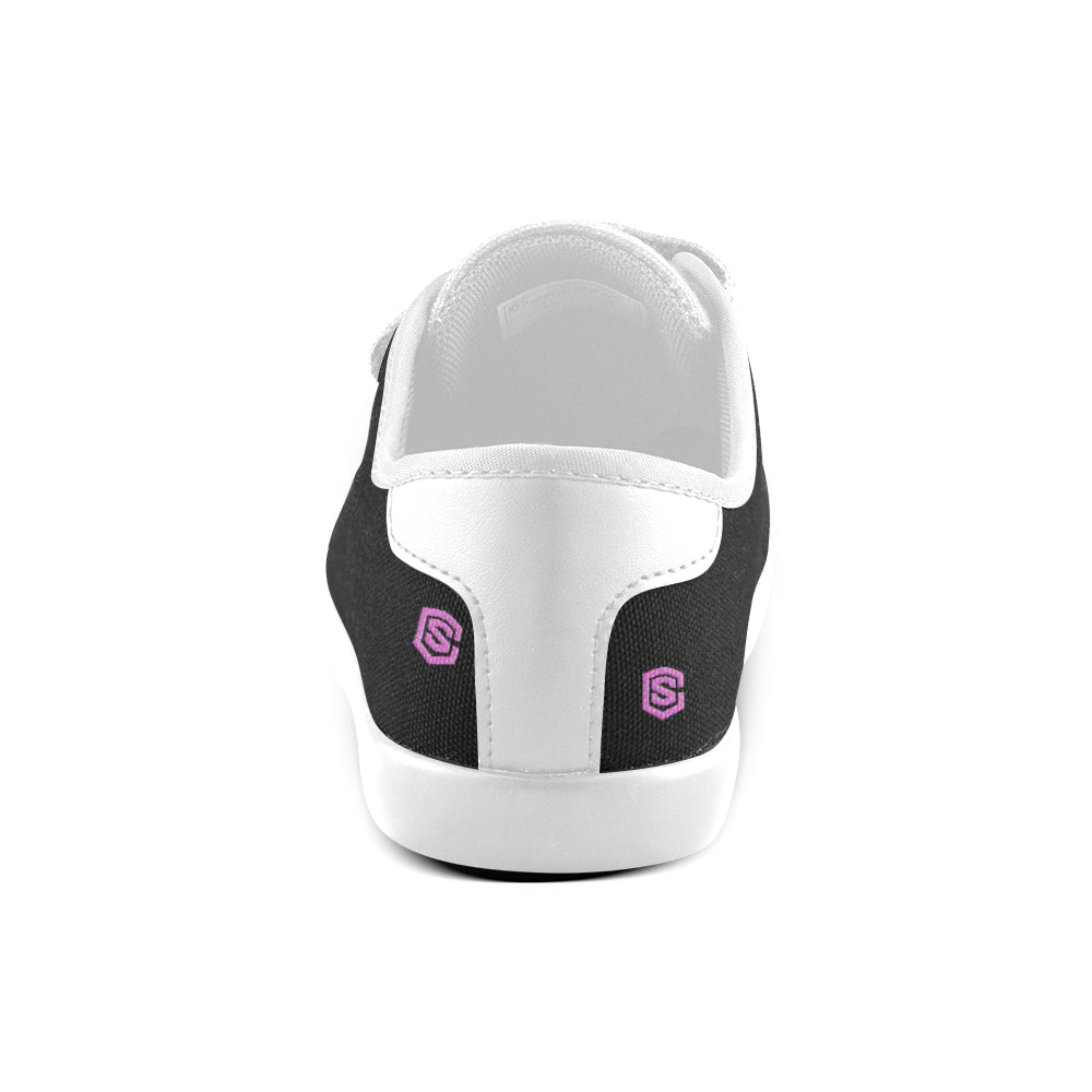 BLACK CANVAS KID SHOESpink logo Velcro Canvas Kid's Shoes (Model 008)