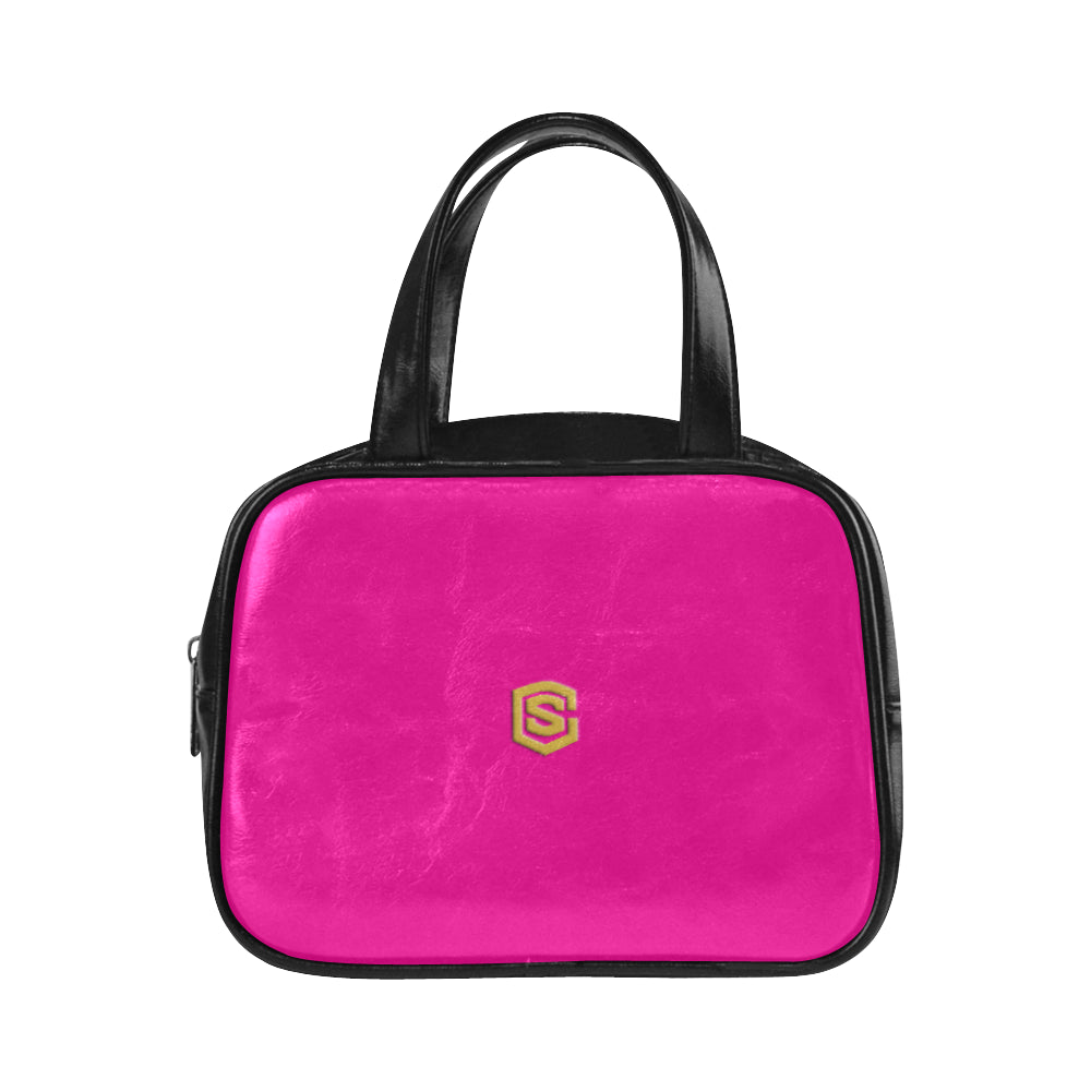 PURPLE LEATHER TOP HANDLE HANDBAG gold logo Leather Top Handle Handbag (Model 1662)