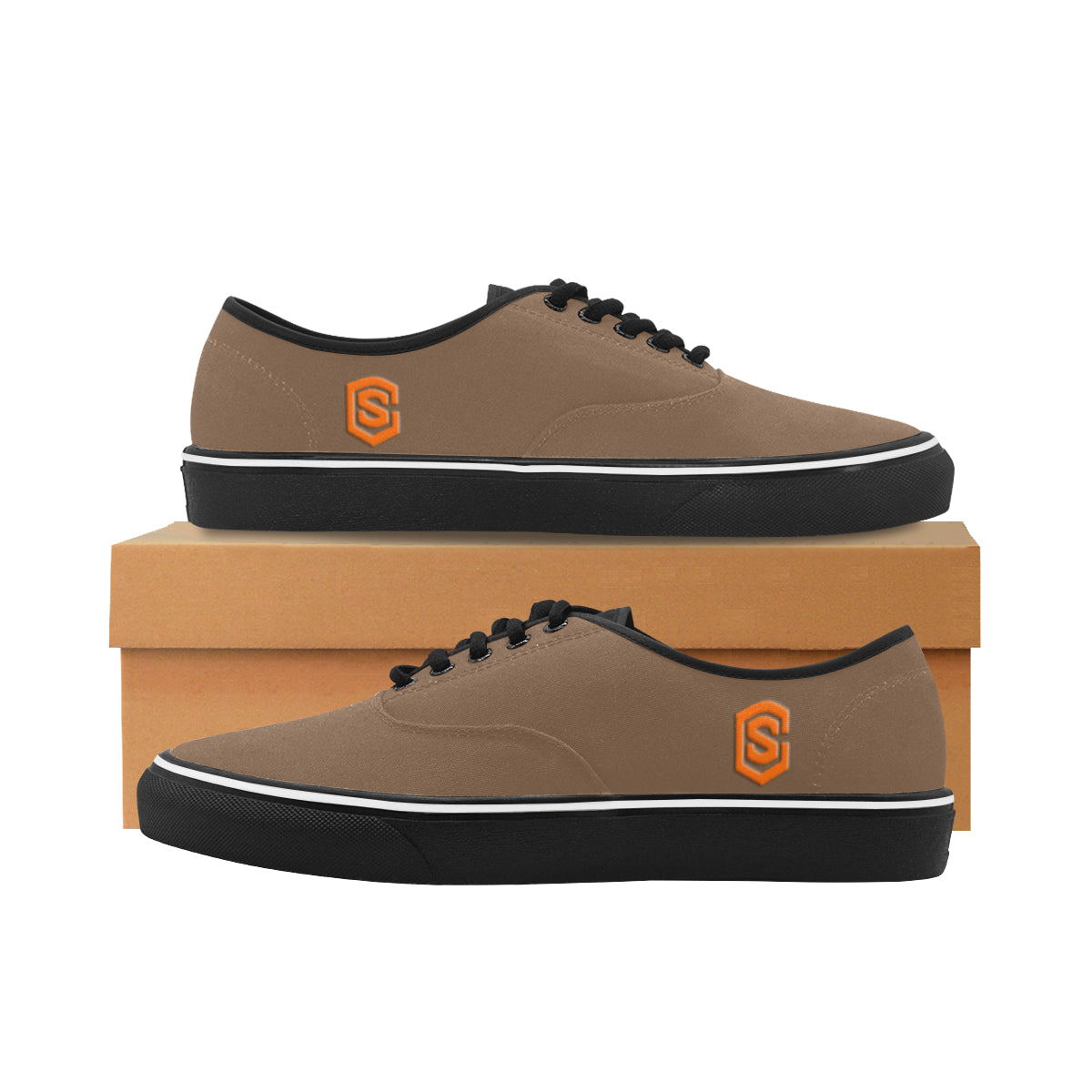 orange logo Classic Men's Canvas Low Top Shoes/Large (Model E001-4)
