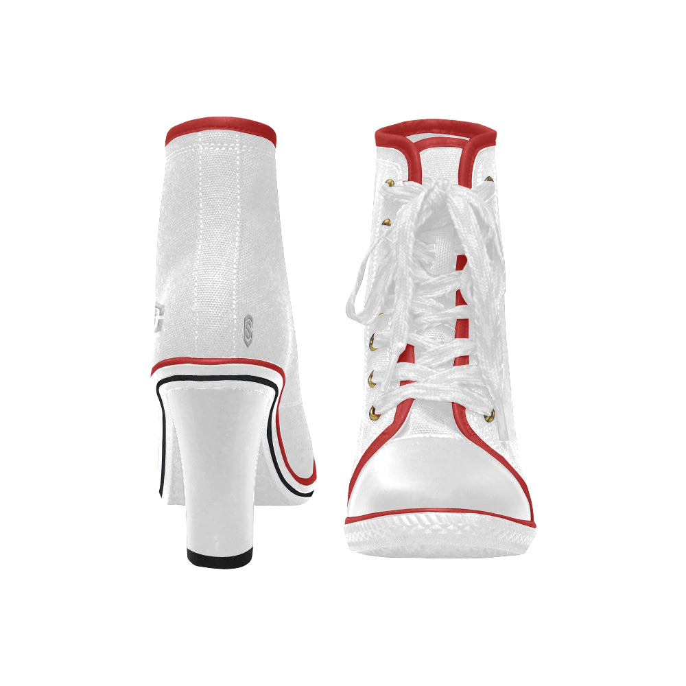 silver logo Women's Lace Up Chunky Heel Ankle Booties (Model 054)