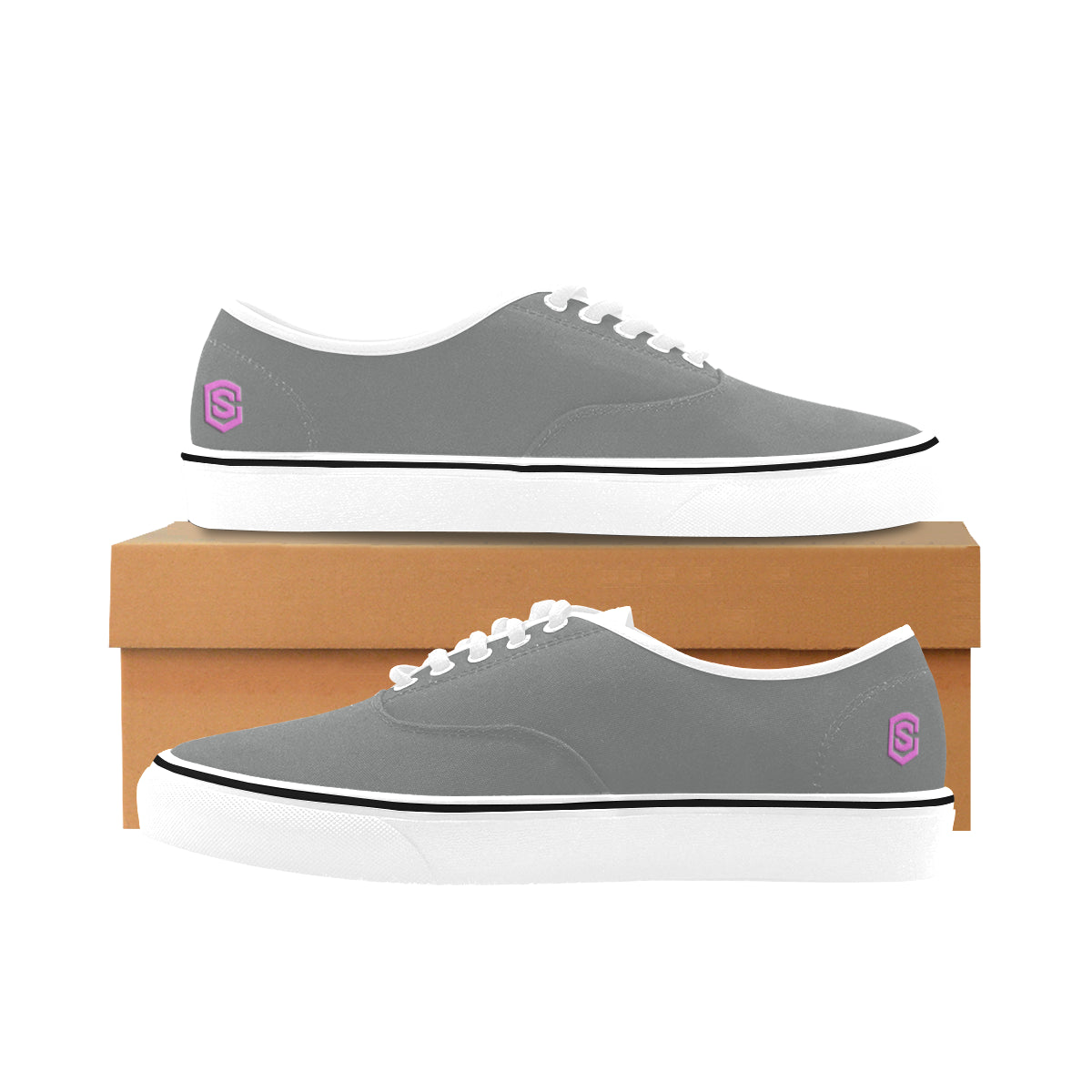 pink logo Classic Women's Canvas Low Top Shoes (Model E001-4)
