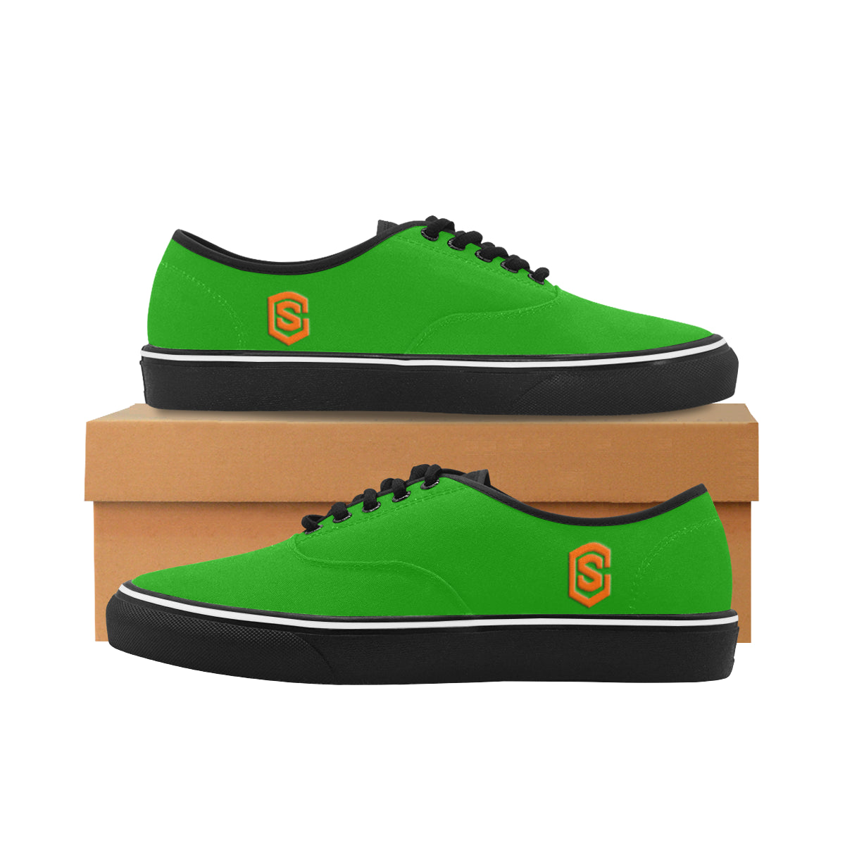 orange logo Classic Men's Canvas Low Top Shoes/Large (Model E001-4)