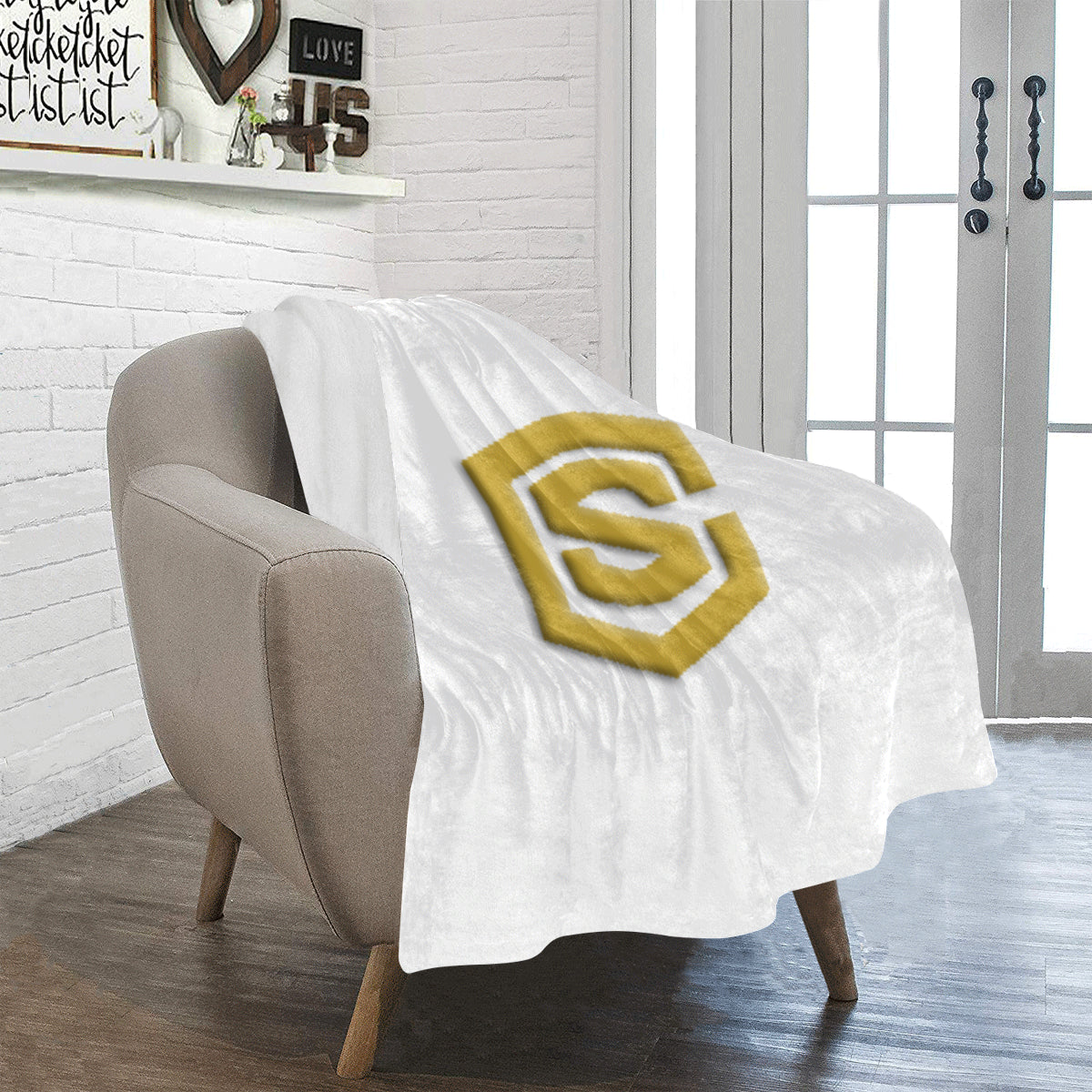 White Ultra-Soft Micro Fleece Blanket with Gold Logo Ultra-Soft Micro Fleece Blanket 30"x40"