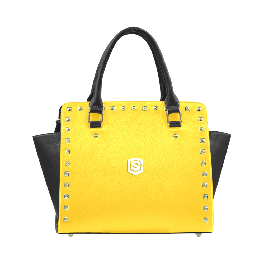 YELLOW RIVET SHOULDER HANDBAG white logo Rivet Shoulder Handbag (Model 1645)