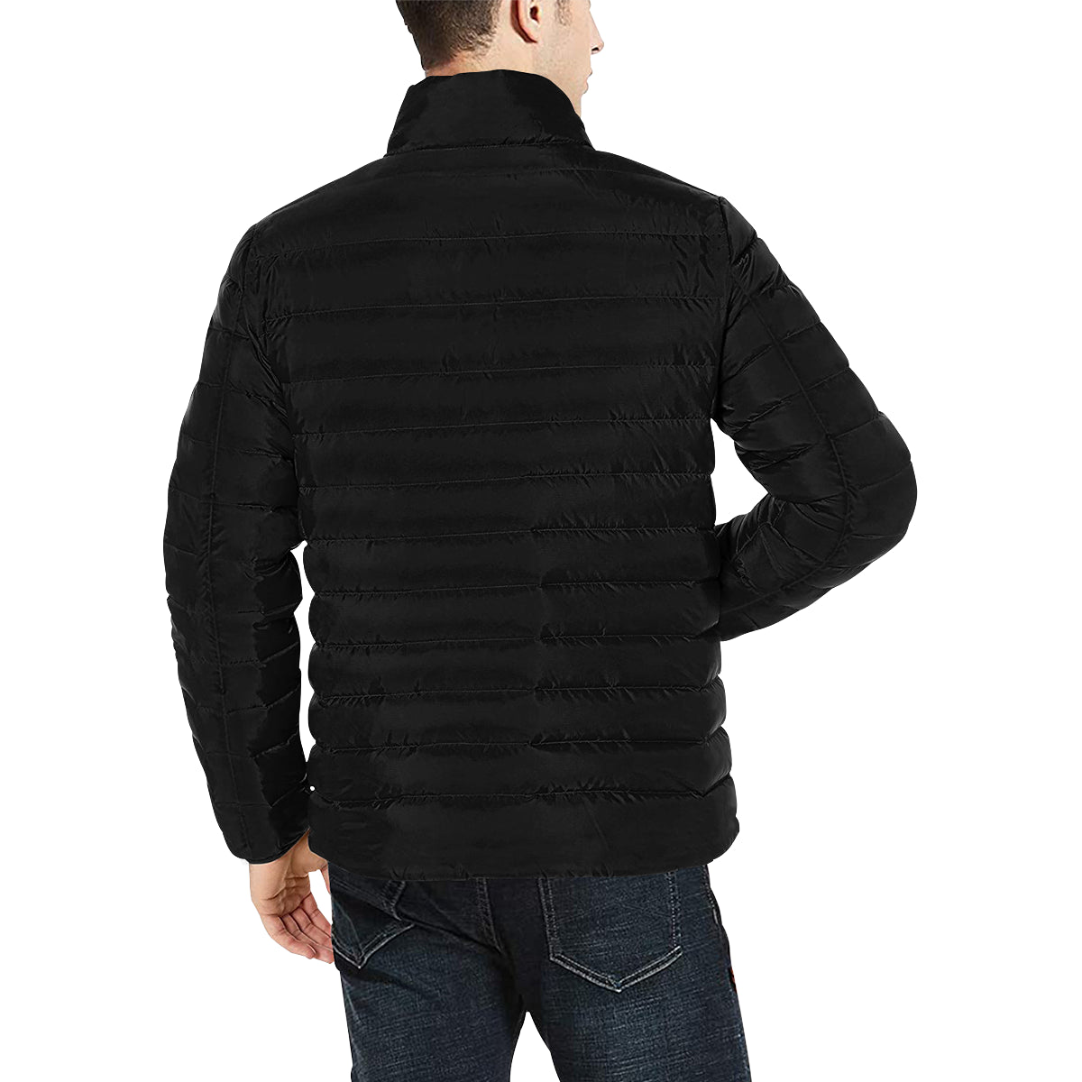 Yellow Logo Men's Stand Collar Padded Jacket (Model H41)