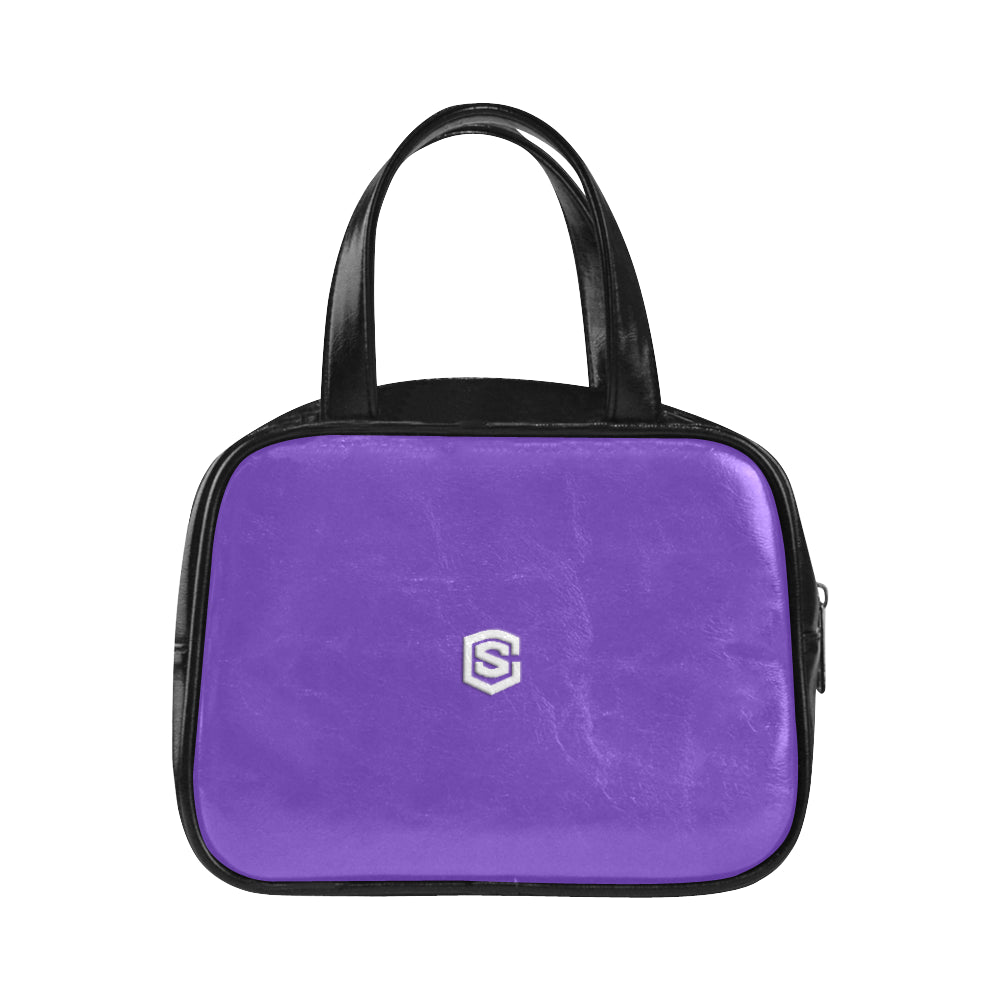 PURPLE LEATHER TOP HANDLE HANDBAG white logo Leather Top Handle Handbag (Model 1662)
