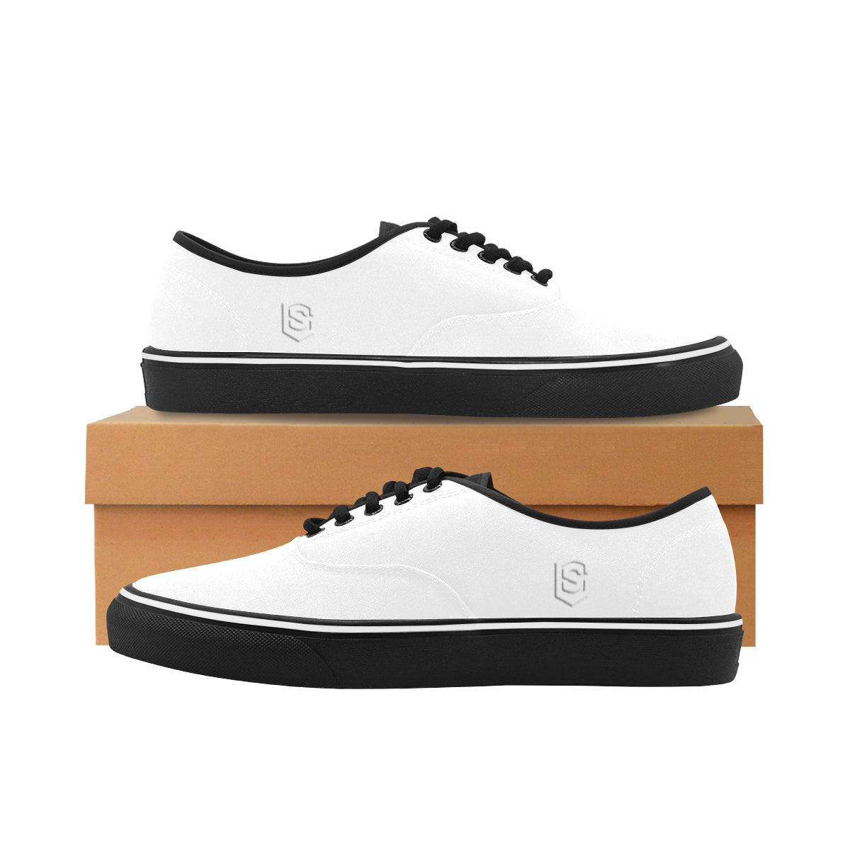 white logo Classic Men's Canvas Low Top Shoes/Large (Model E001-4)