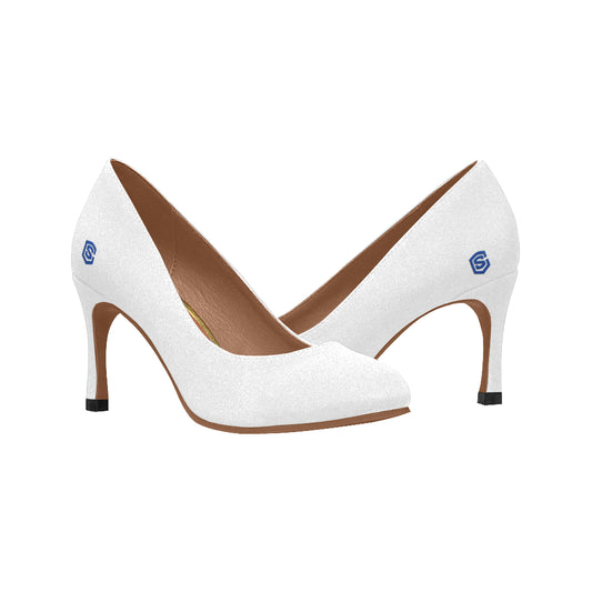 WHITE Women's High Heels blue logo Women's High Heels (Model 048)