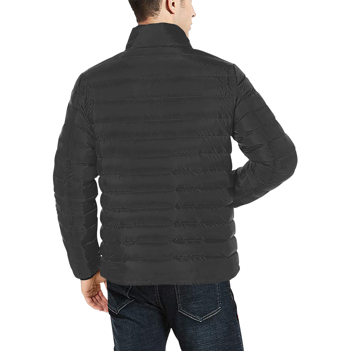 Yellow Logo Men's Stand Collar Padded Jacket (Model H41)