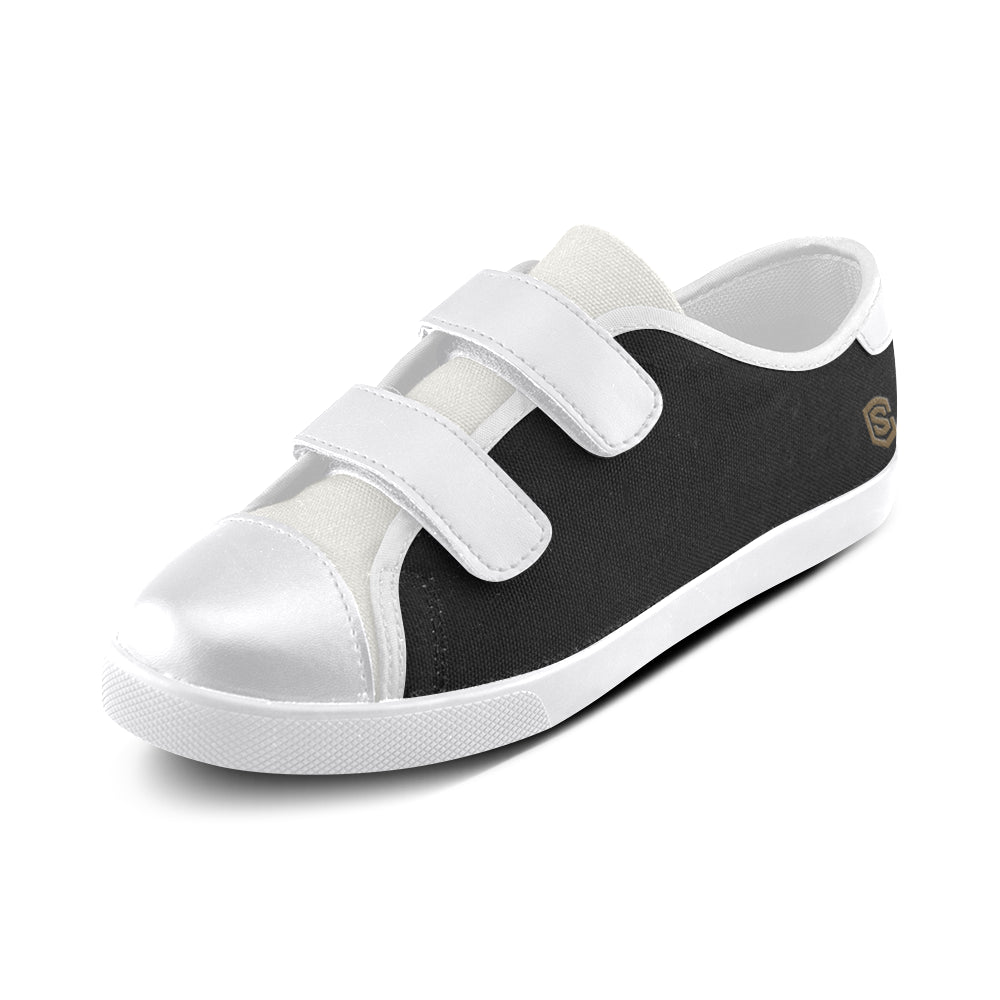 BLACK CANVAS KID SHOES brown logo Velcro Canvas Kid's Shoes (Model 008)