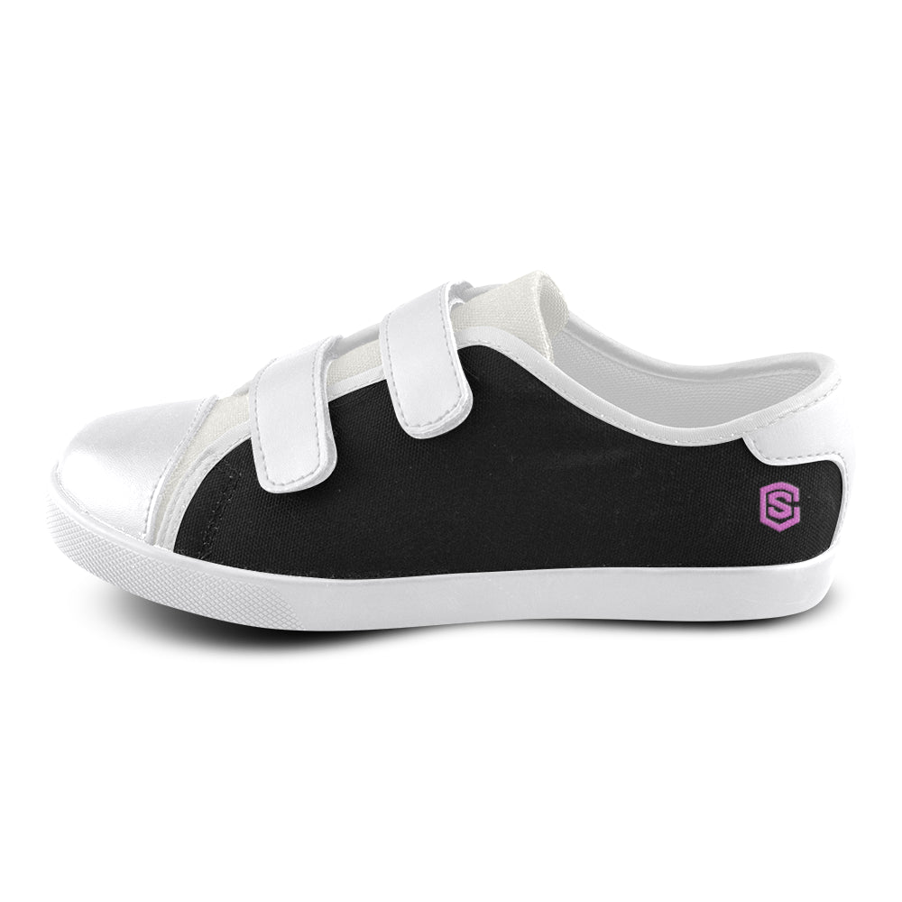 BLACK CANVAS KID SHOESpink logo Velcro Canvas Kid's Shoes (Model 008)