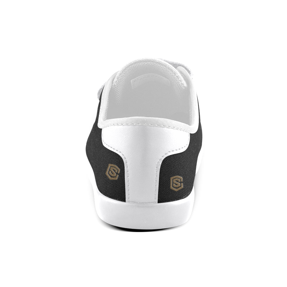 BLACK CANVAS KID SHOES brown logo Velcro Canvas Kid's Shoes (Model 008)