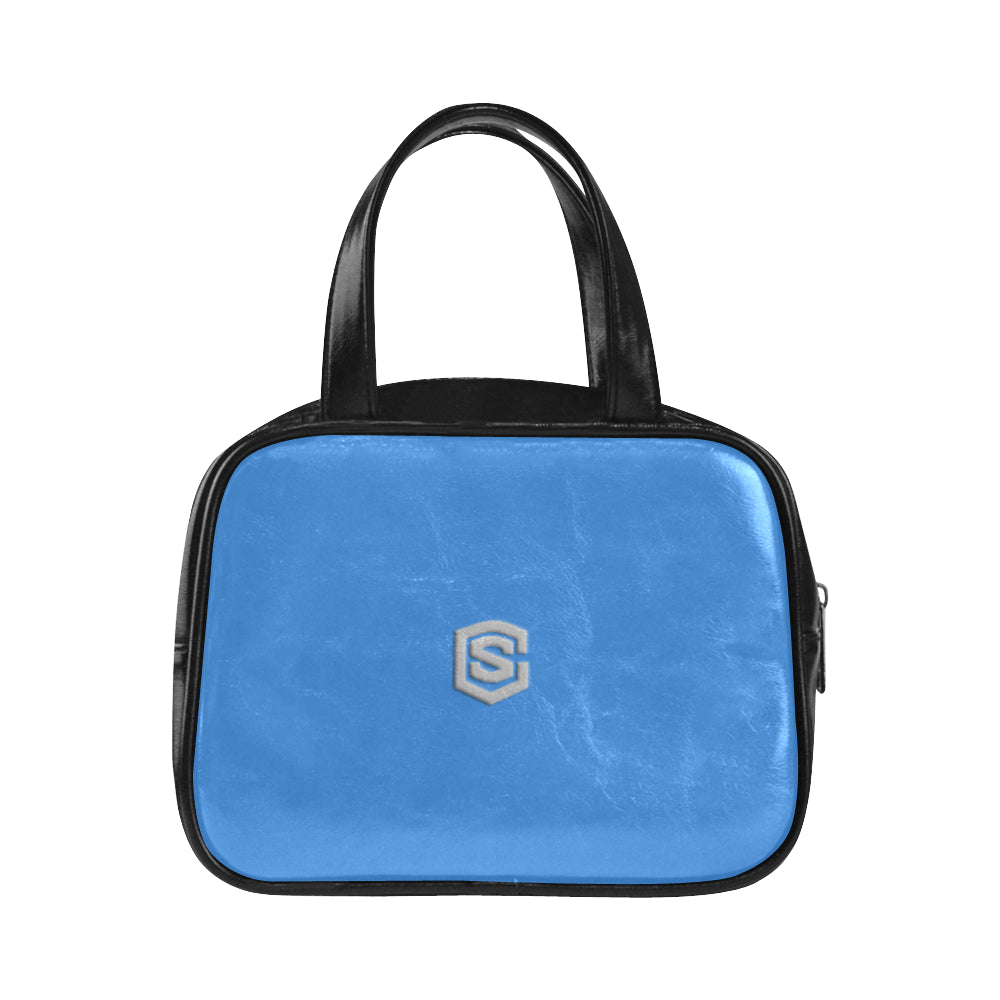 BLUE LEATHER TOP HANDLE HANDBAG silver logo Leather Top Handle Handbag (Model 1662)