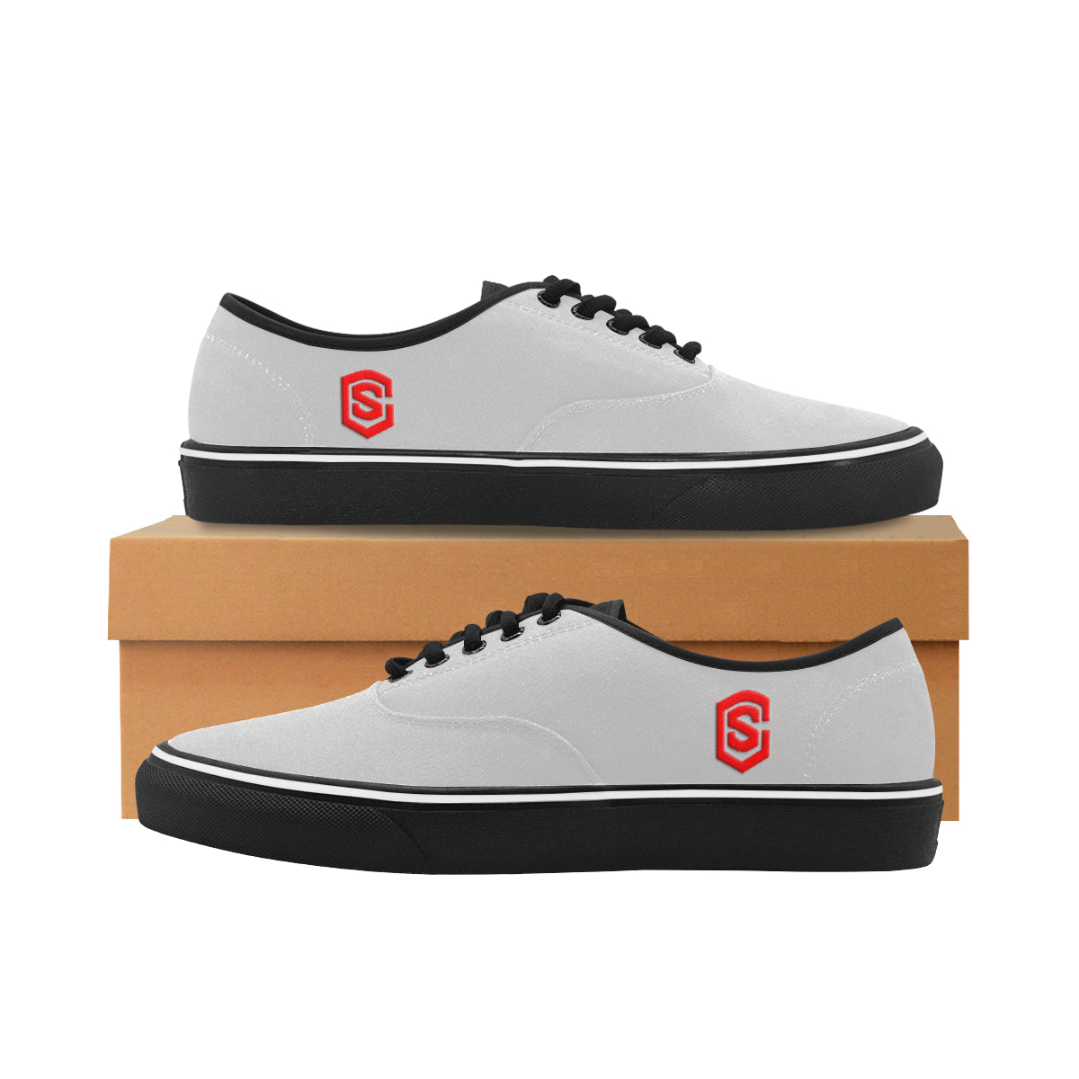 red logo Classic Men's Canvas Low Top Shoes/Large (Model E001-4)