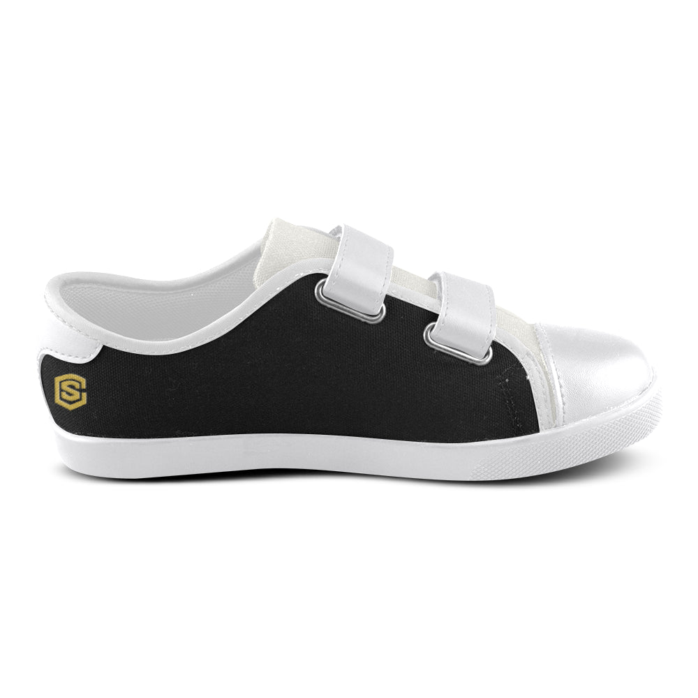 BLACK CANVAS KID SHOES gold logo Velcro Canvas Kid's Shoes (Model 008)