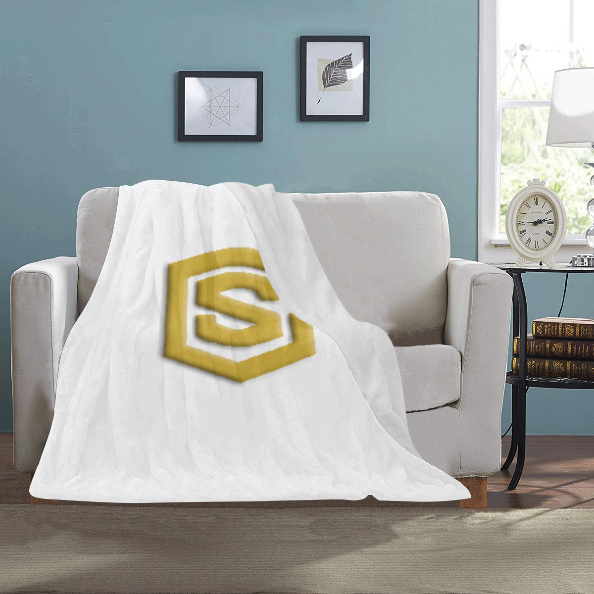 White Ultra-Soft Micro Fleece Blanket with Gold Logo Ultra-Soft Micro Fleece Blanket 30"x40"