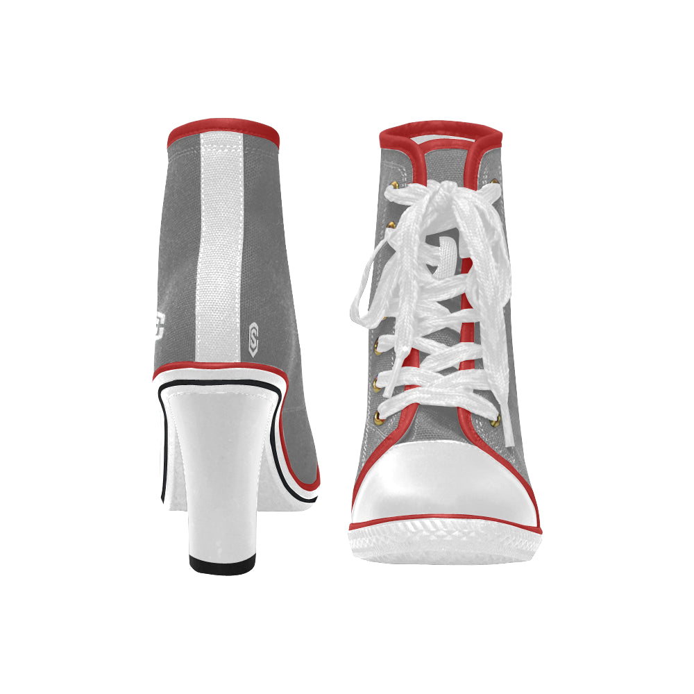 white logo Women's Lace Up Chunky Heel Ankle Booties (Model 054)