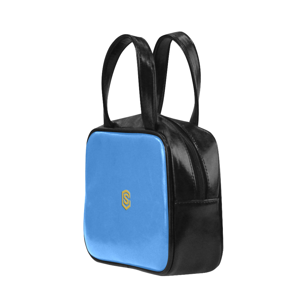 BLUE LEATHER TOP HANDLE HANDBAG gold logo Leather Top Handle Handbag (Model 1662)
