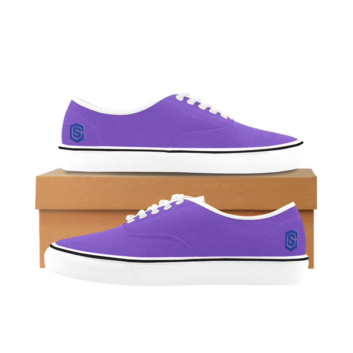 blue logo Classic Women's Canvas Low Top Shoes (Model E001-4)